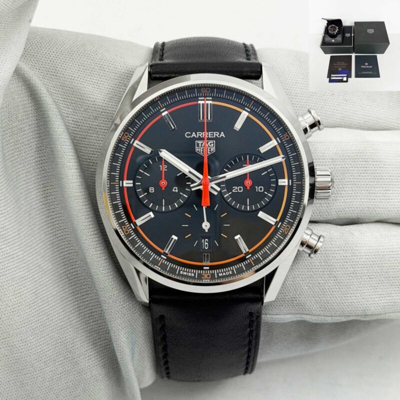 Tag Heuer Carrera Chronograph CBN201C 42MM Black Dial Steel Box Papers