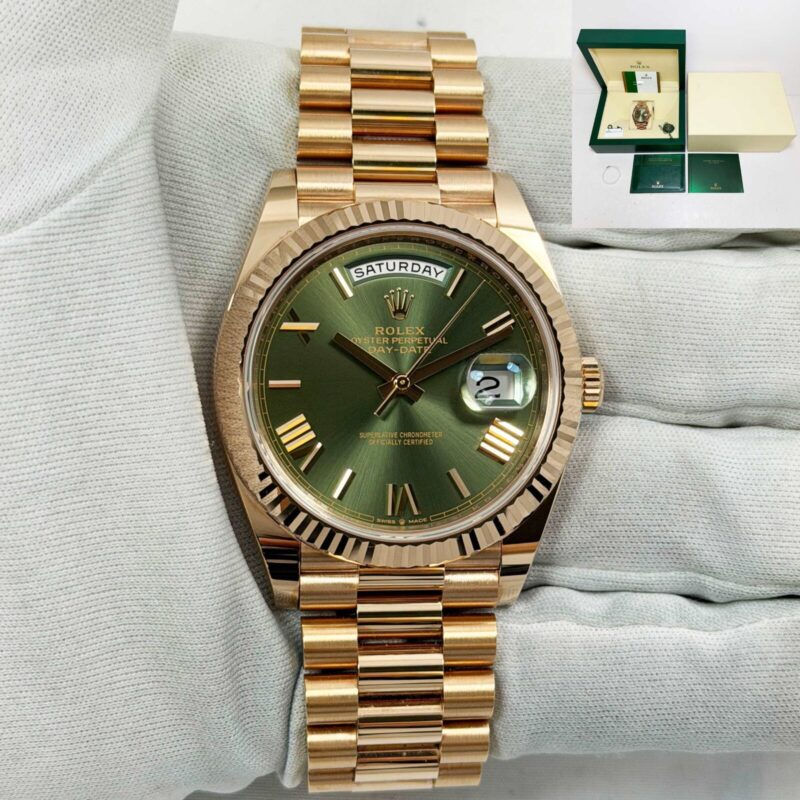 2019 Unpolished Rolex Day-Date President 228235 40MM Olive Dial 18K Rg Box Paper