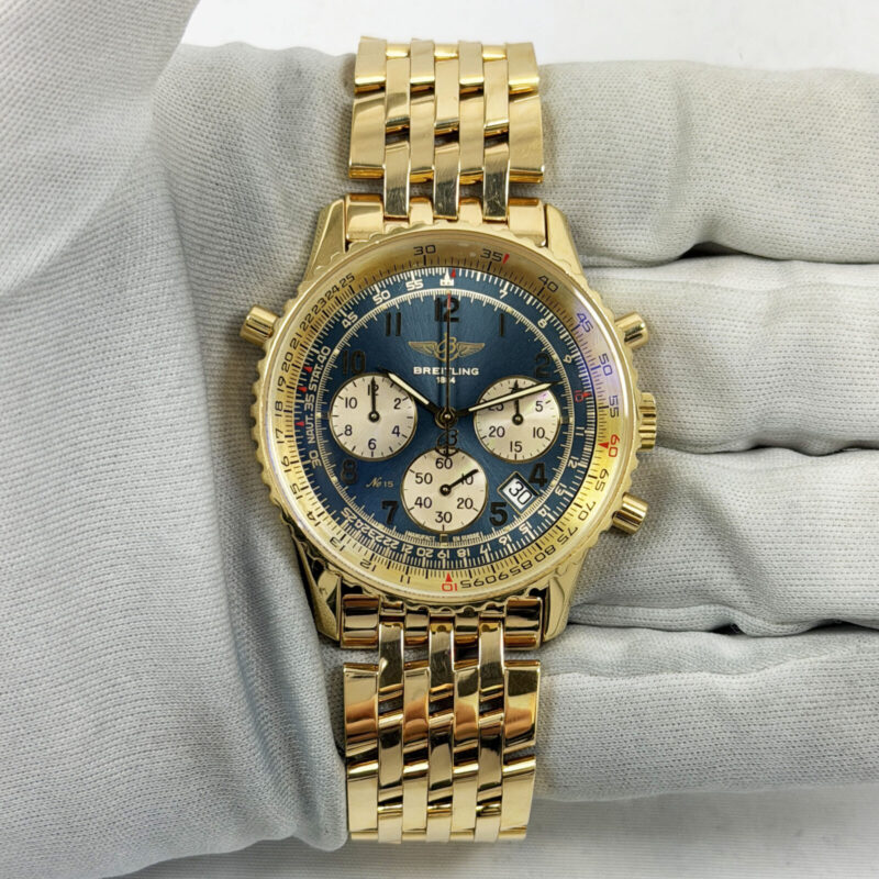 Breitling Navitimer Rattrapante Chronograph K34030 38MM Blue 18K Yellow Gold