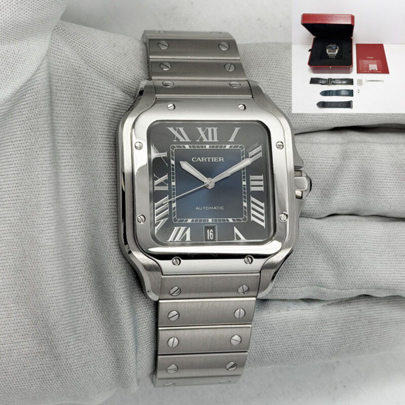 2019 Cartier Santos De Cartier WSSA0013 39MM Blue Stainless Steel Box Papers