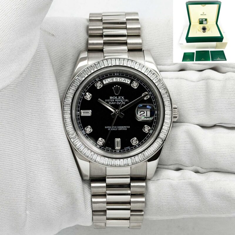 2010 Rolex Day-Date II President 218399 41MM Black 18K Wg Diamonds Box Papers