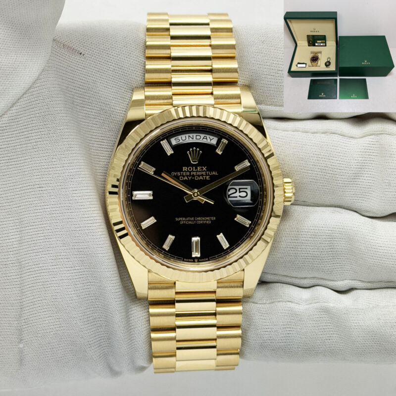 New 2026 Rolex Day-Date President 228238 40MM Black Baguette 18K Yg Box Papers