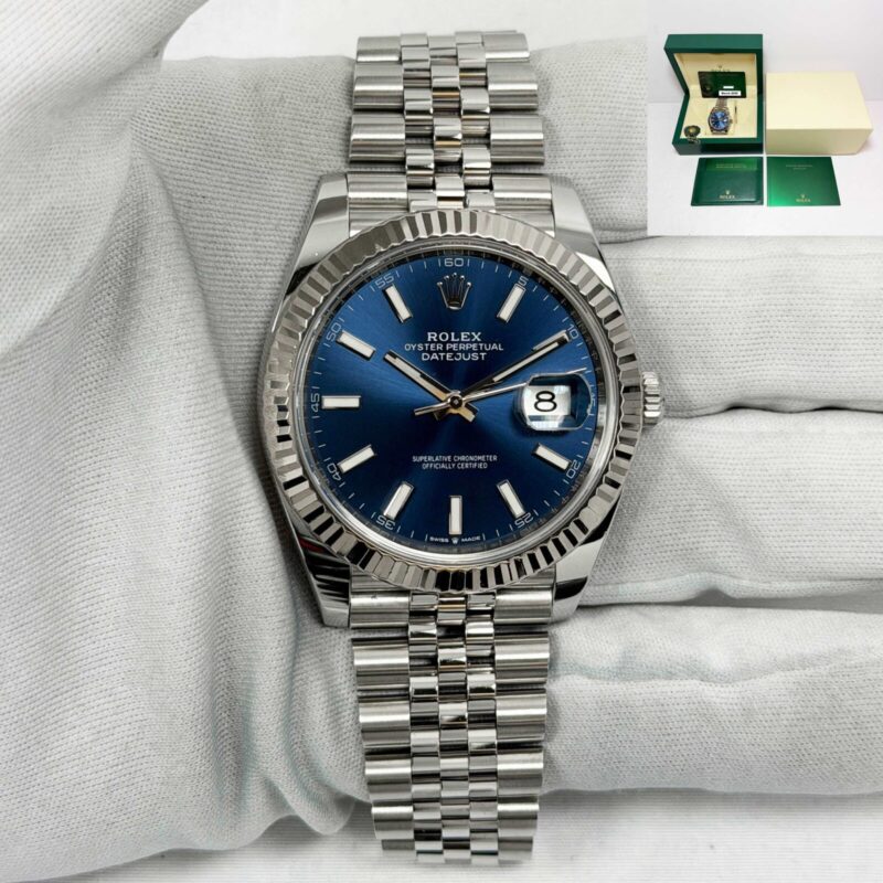 2020 Rolex Datejust 126334 41MM Blue Fluted Jubilee Stainless Steel Box Papers