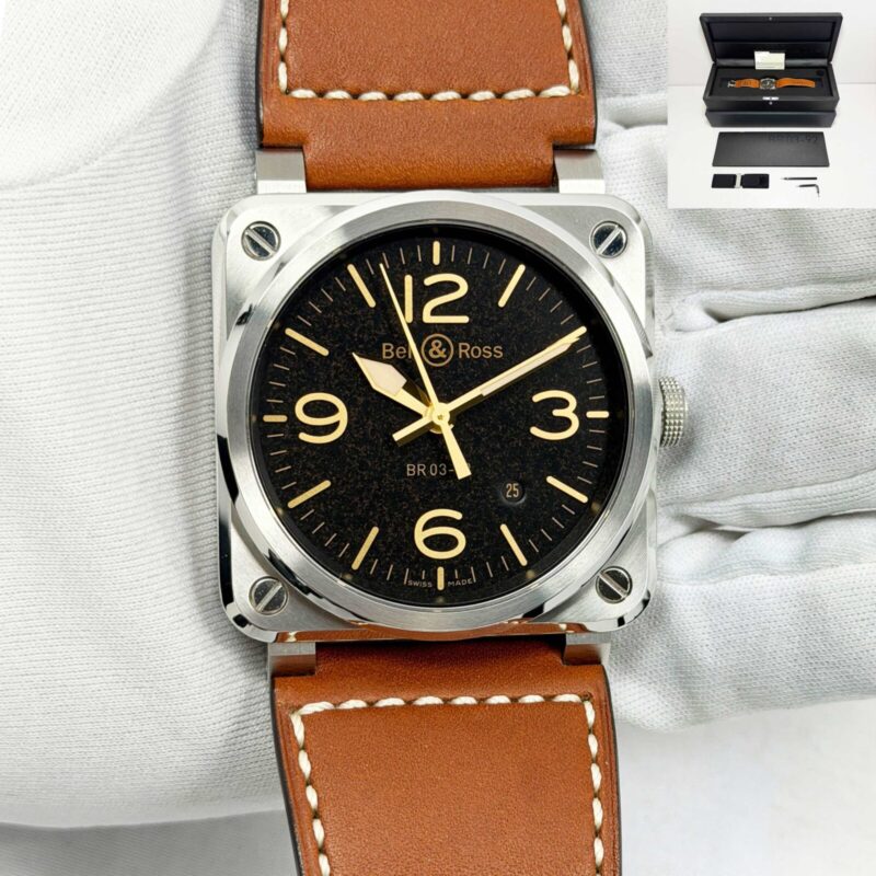 Bell & Ross BR03 BR03-92 Golden Heritage 42MM Black Stainless Steel Box Papers