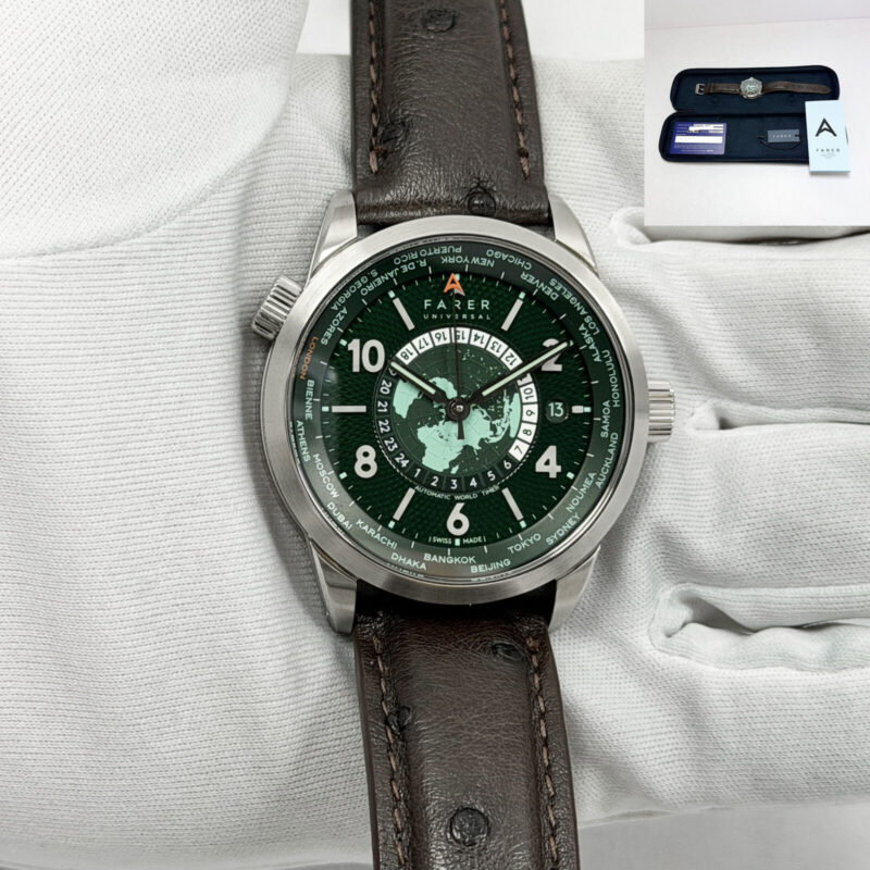 2024 Farer Foxe World Timer 25660OR 39MM Green Stainless Steel Box Papers