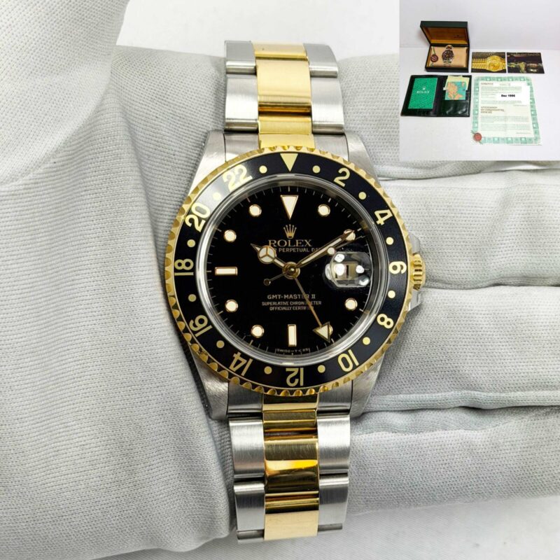 Unpolished 1996 Rolex GMT-Master II 16713 40MM Black Two-Tone Yellow Gold B/p