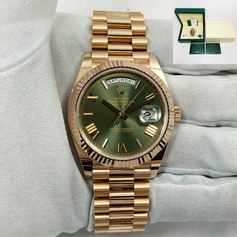 2019 Unpolished Rolex Day-Date President 228235 40MM Olive Dial 18K Rg Box Paper