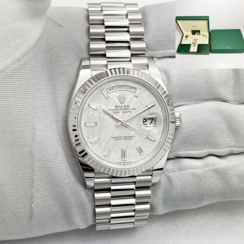 New 2026 Rolex Day-Date 228236 40MM Meteorite Baguette Diamond Platinum B/p