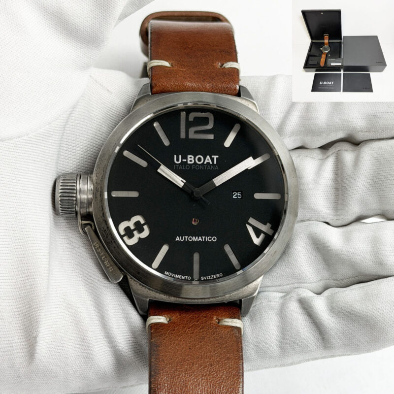 U-Boat Classico A925 Series 53MM Black Dial Silver Case Box Paper