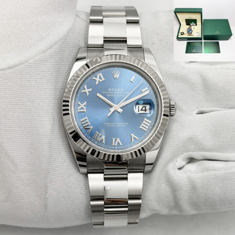 2025 Unpolished Rolex Datejust 126334 41MM Blue Roman Dial Steel Box Paper