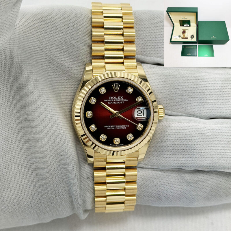 Lnib 2026 Rolex Lady-Datejust 278278 31MM Red Diamond Dial President 18K Yg B/p