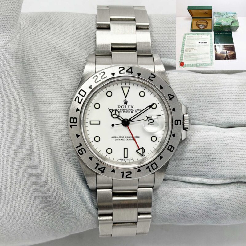 2001 Rolex Explorer II Polar 16570 40MM White Steel Box Paper P-Serial