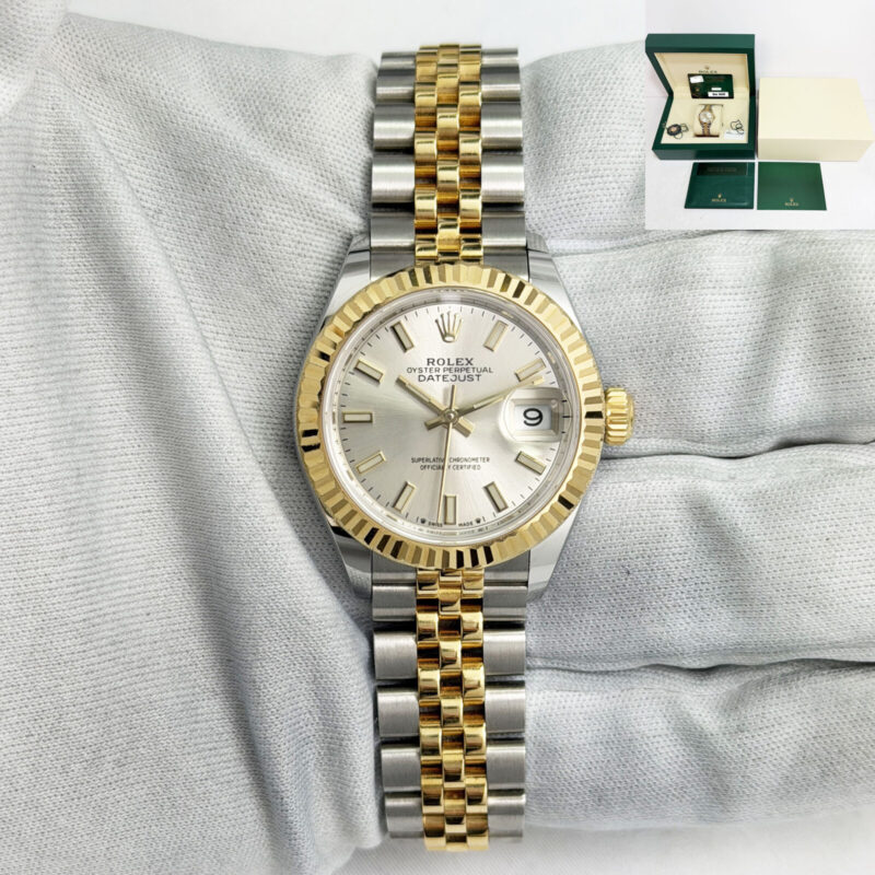 2020 Rolex Lady-Datejust 279173 28MM Silver Stick Fluted Two-Tone 18K Yg B/p