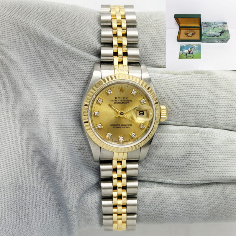 1991 Rolex Lady-Datejust 69173 26MM Champagne Dial Two-Tone 18K Yg Box X-Serial