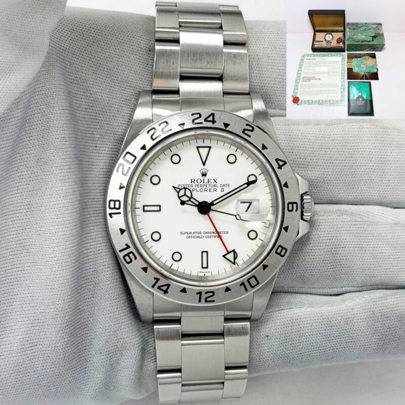 1999 Rolex Explorer II 16570 40MM White Polar Dial Steel Box Paper A-Serial