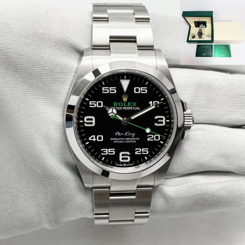 Mint Unpolished 2023 Rolex Air King 126900 40MM Black Oyster Steel Box Paper