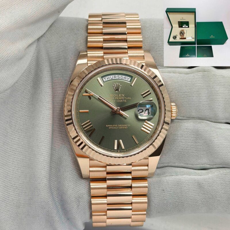 New Rolex Day-Date President 228235 40MM Olive Green Everose Gold Box Paper