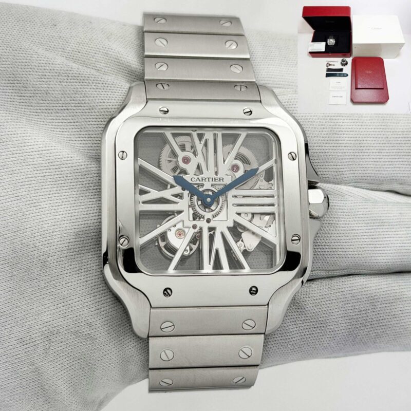 Cartier Santos De Cartier Large WHSA0015 39MM Skeleton Steel Box Booklets