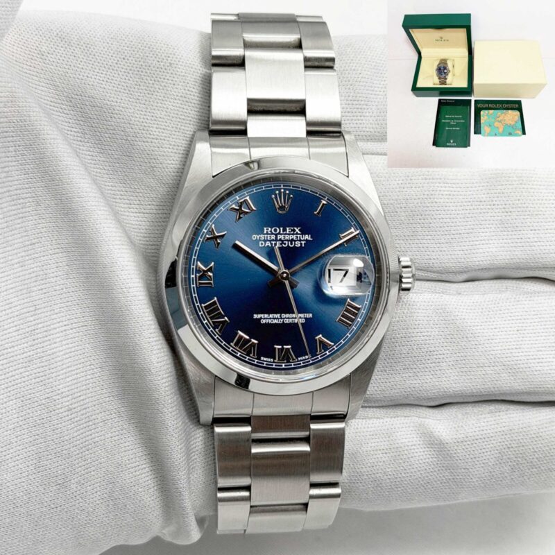 2000 Unpolished Rolex Datejust 16200 36MM Blue Roman Jubilee Box P-Serial