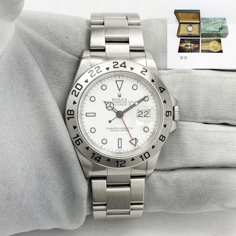1999 Rolex Explorer II 16570 40MM Polar White Dial Steel Box Paper A-Serial