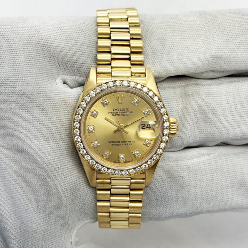 Rolex Lady-Datejust President 69138 26MM Champagne Diamond 18K Yellow Gold