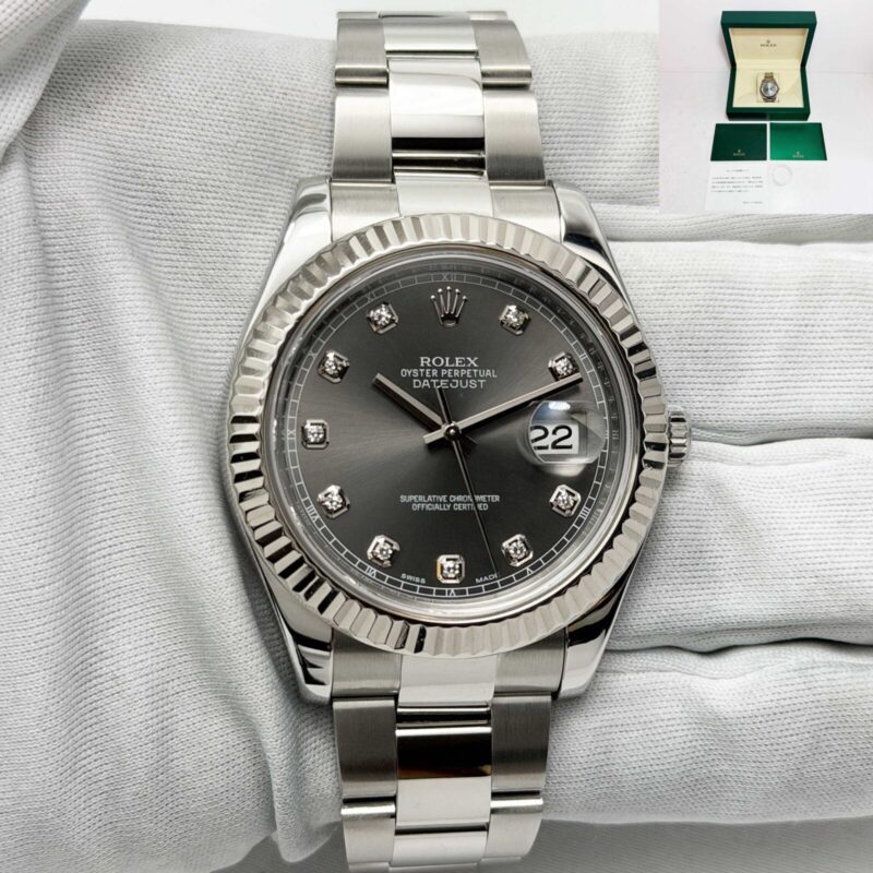 Rolex Datejust 116334 41MM Rhodium Diamond Dial Fluted Oyster Steel Box