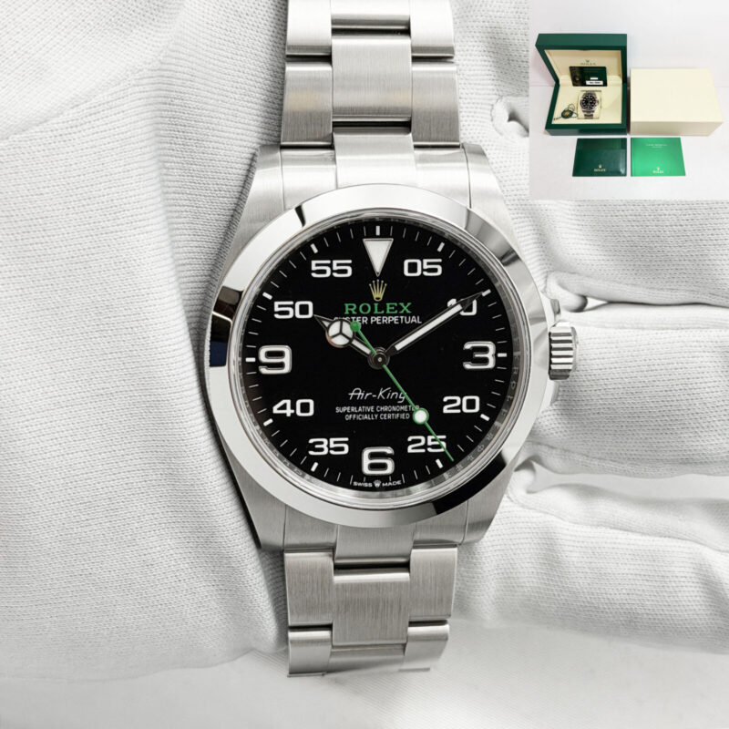 Mint Unpolished 2024 Rolex Air King 126900 40MM Black Smooth Oyster Steel B/p