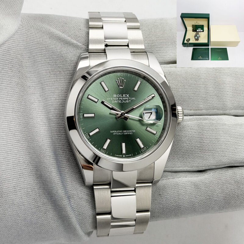 Mint 2025 Rolex Datejust 126300 41MM Mint Green Dial Smooth Oyster Steel B/p