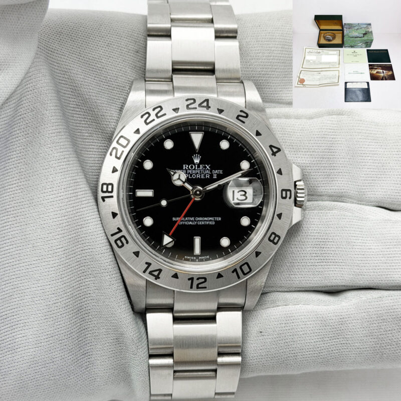 Unpolished 2003 Rolex Explorer II 16570 40MM Black Dial Steel Box Paper