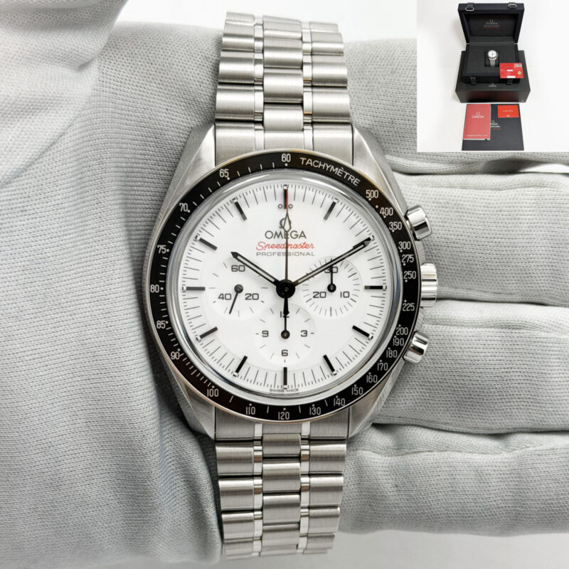New 2025 Omega Speedmaster Moonwatch 310.30.42.50.04.001 42MM White Steel B/p