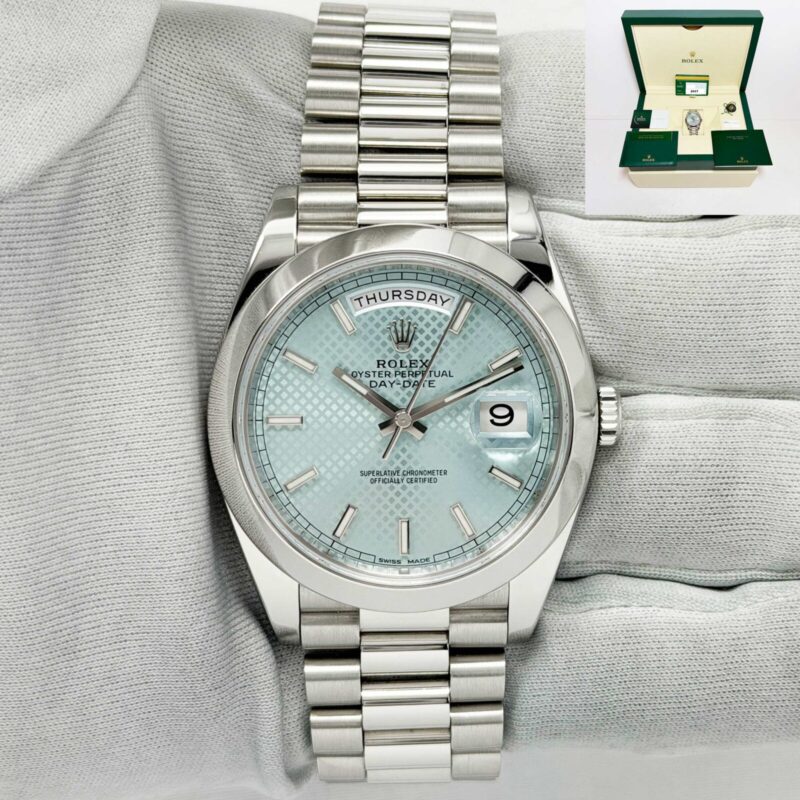 2017 Rolex Day-Date President 228206 40MM Platinum Ice Blue Motif Box Papers