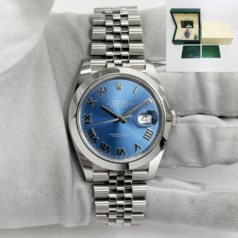 2025 Rolex Datejust 126300 41MM Blue Smooth Jubilee Roman Steel Box Paper
