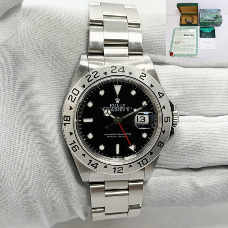 1999 Rolex Explorer II 16570 40MM Black Dial Steel Box Paper