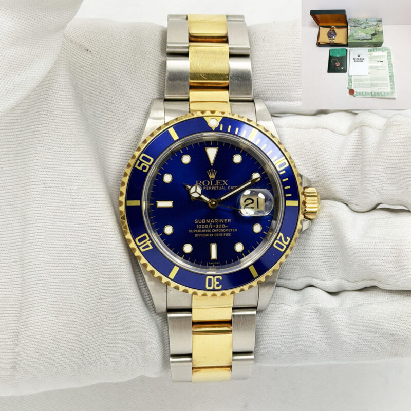 Mint Unpolished 1999 Rolex Submariner Date Bluesy 16613 40MM Blue Box Paper