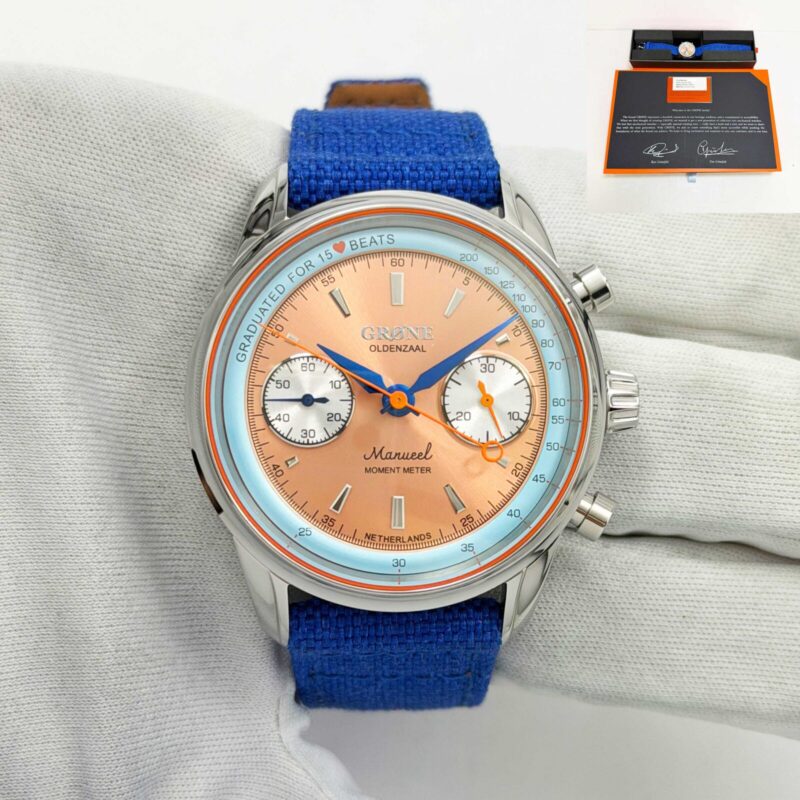 Like New 2026 Grone Oldenzaal Moment Meter 39MM Salmon Dial Steel Box Papers
