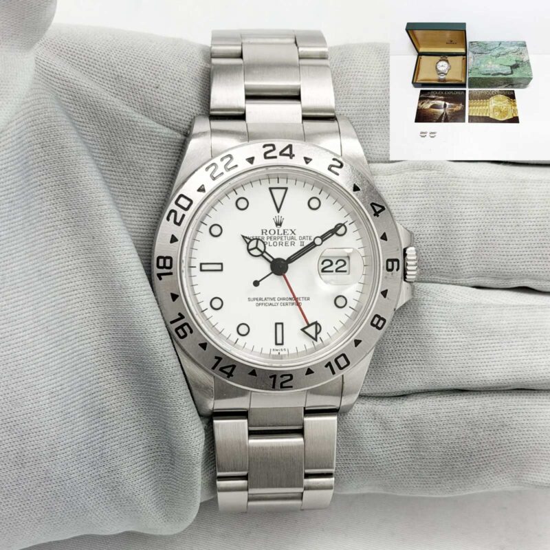 1999 Rolex Explorer II 16570 40MM Polar White Dial Steel Box A-Serial