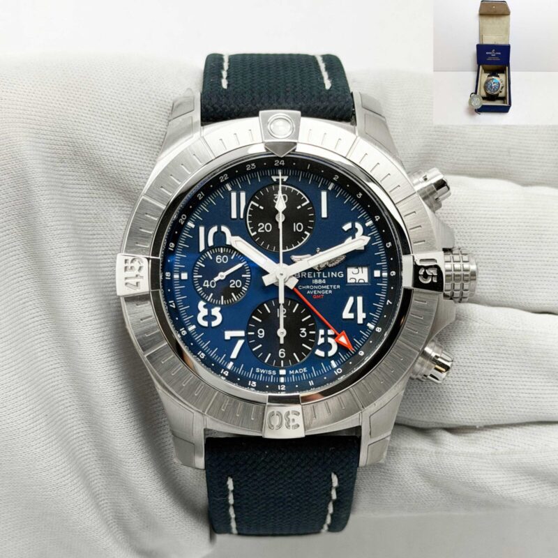 Breitling Avenger Chronograph GMT A24315 45MM Blue Steel Box Booklet