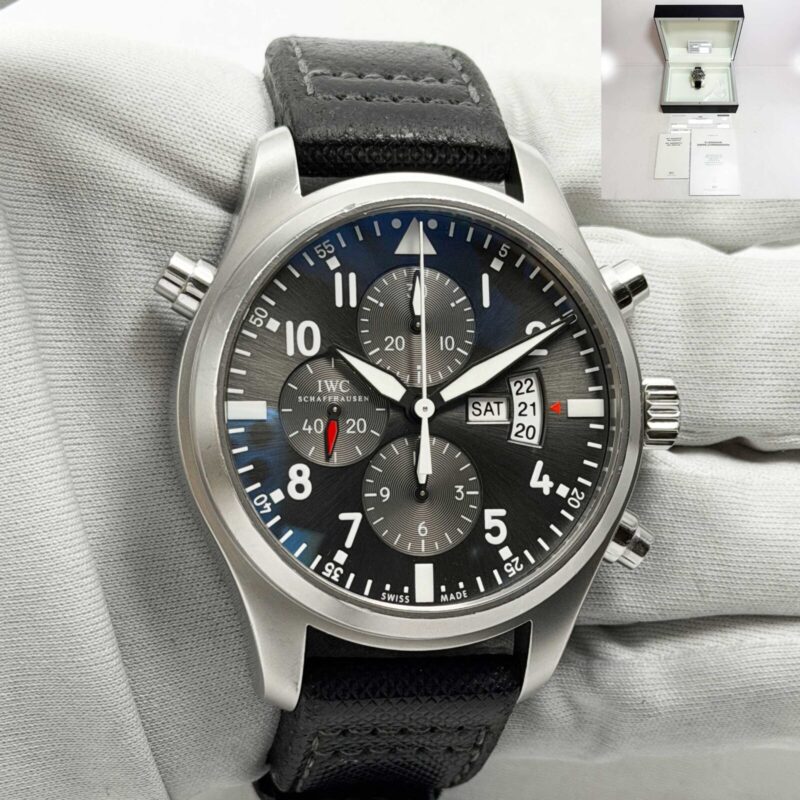 2014 IWC Pilot Double Chronograph IW377805 46MM Grey Steel Box Paper