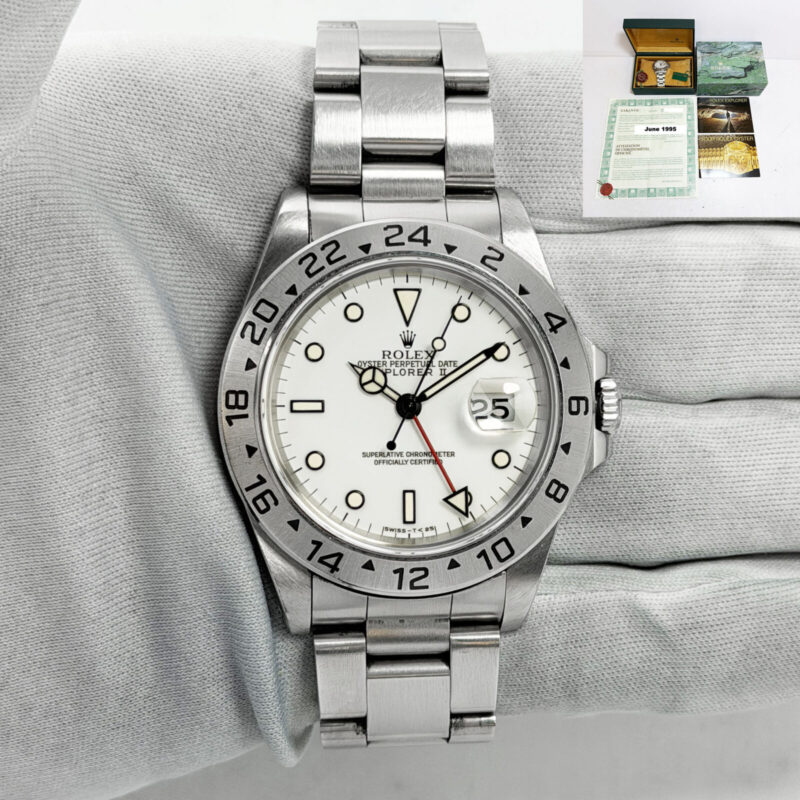 1995 Rolex Explorer II Polar Chicchi Di Mais 16570 40MM White Steel Box Paper