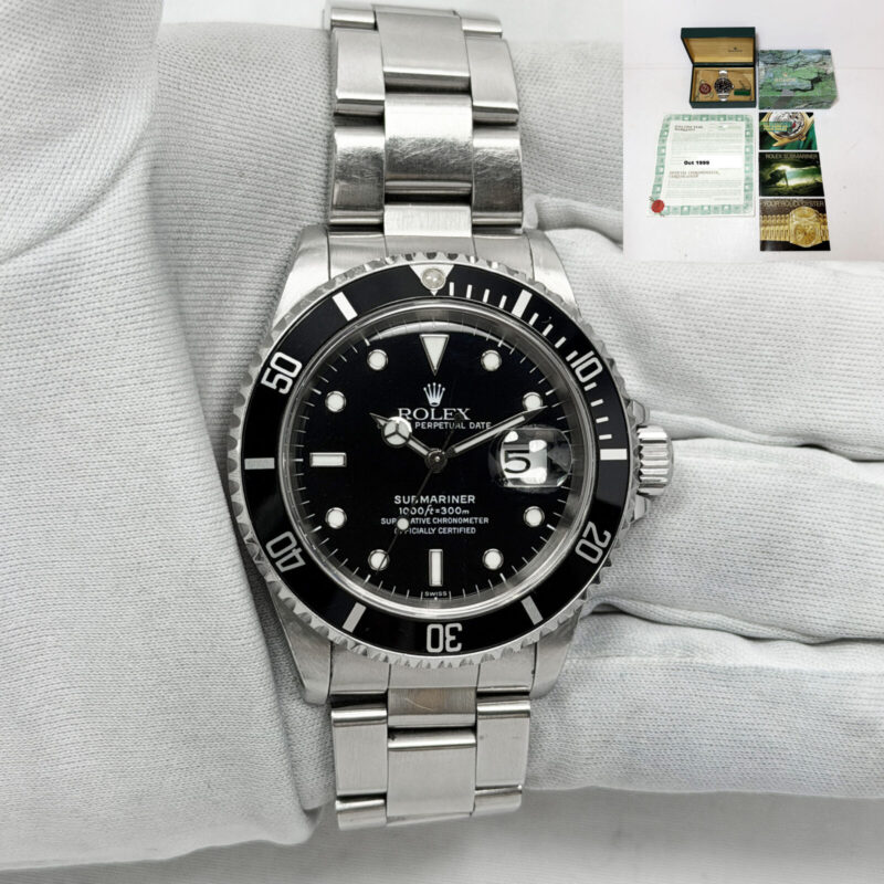 1999 Rolex Submariner Date 16610 40MM Black Steel Box Paper
