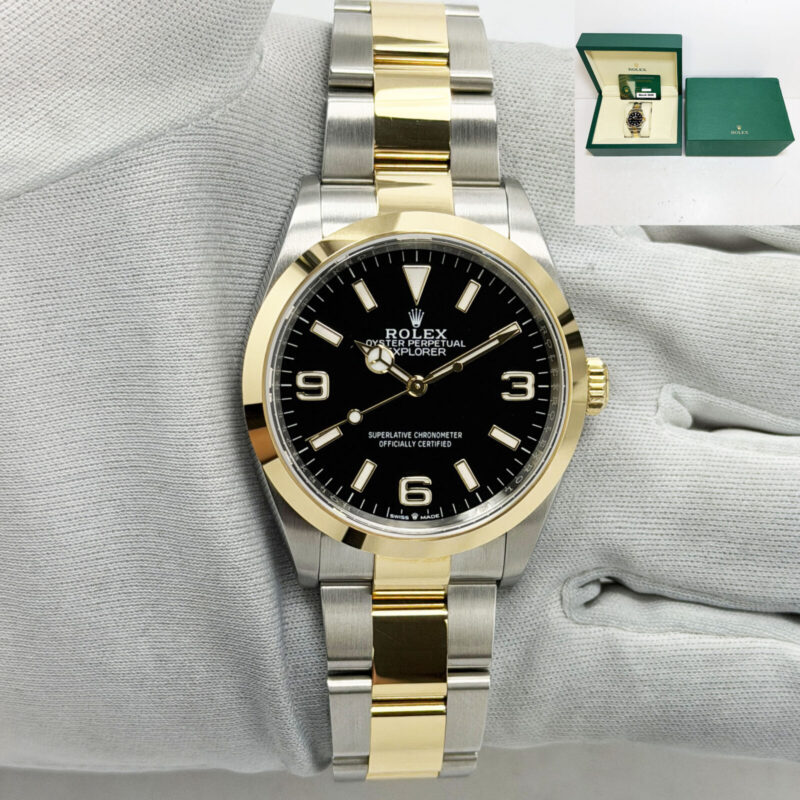 Unworn Rolex Explorer 124273 36MM Black Dial 18K Two-Tone Yg Box Paper