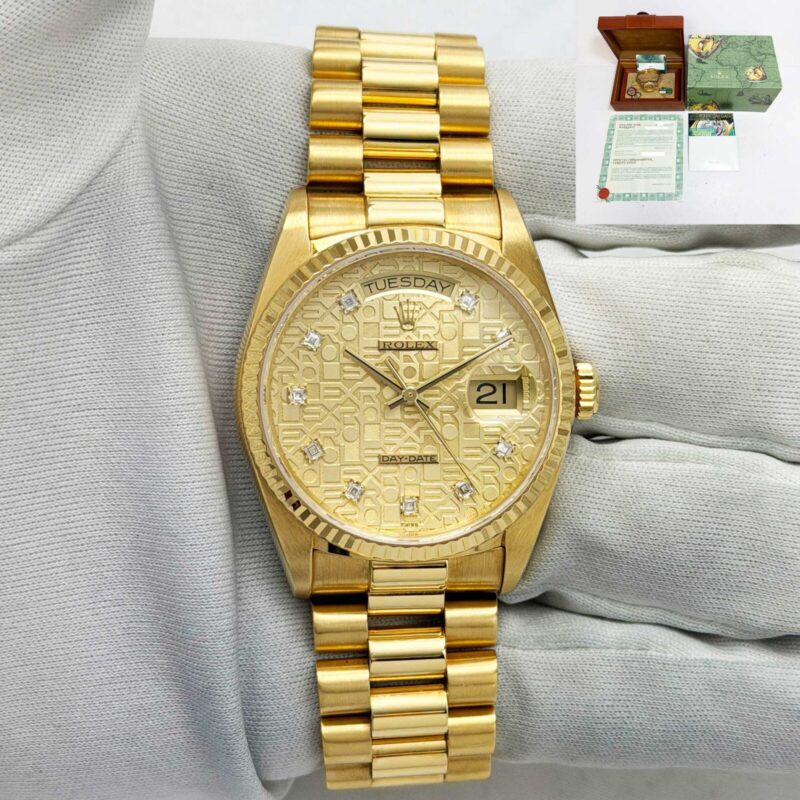 1986 Rolex Day-Date 18038 36MM Champagne Jubilee Dial President 18K Yg Box Paper