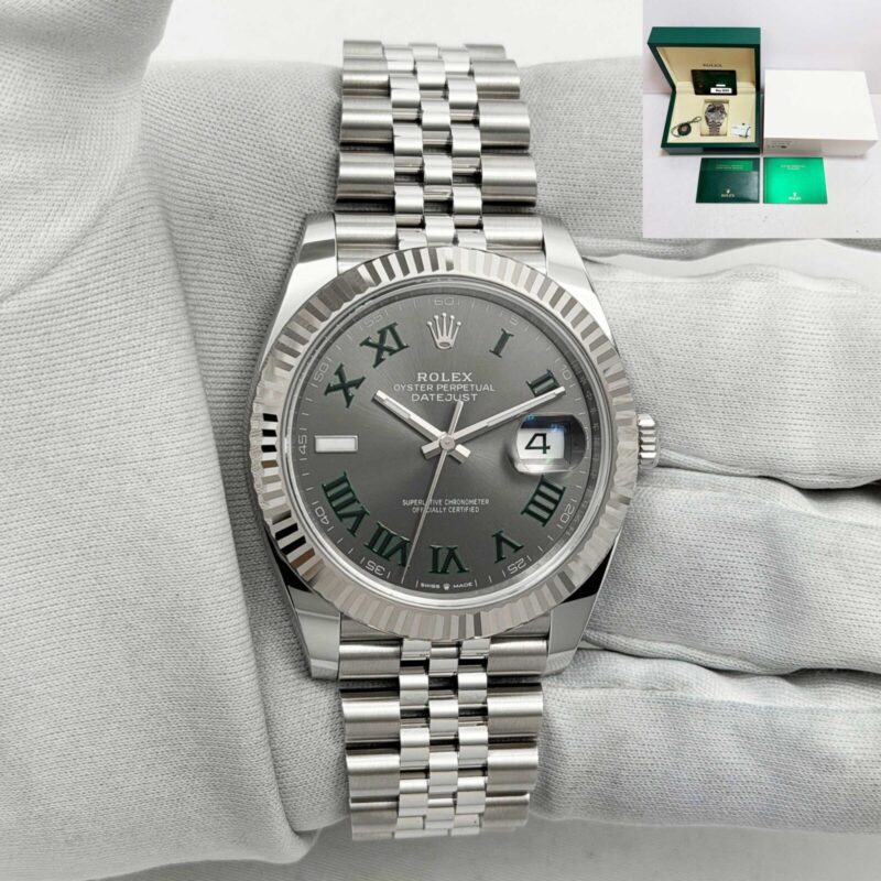2025 Rolex Datejust 126334 41MM Grey Wimbledon Dial Fluted Jubilee Steel Box Paper