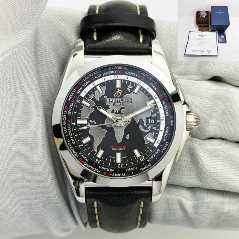 Breitling Galactic Unitime WB3510 44MM Black Dial Steel Box
