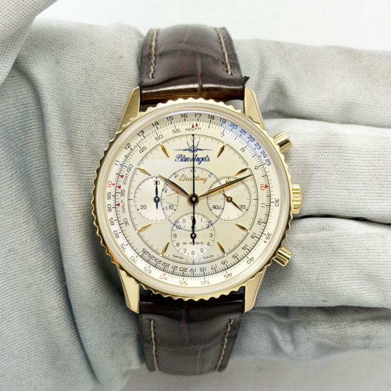 Breitling Montbrillant Navitimer Blue Angels H30030.1 38MM Silver Dial 18K Rose Gold