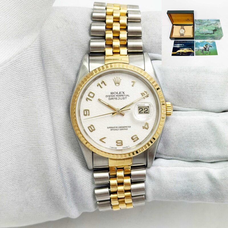 1993 Rolex Datejust 16233 36MM Ivory Anniversary Arabic Two-Tone Yg S-Serial Box