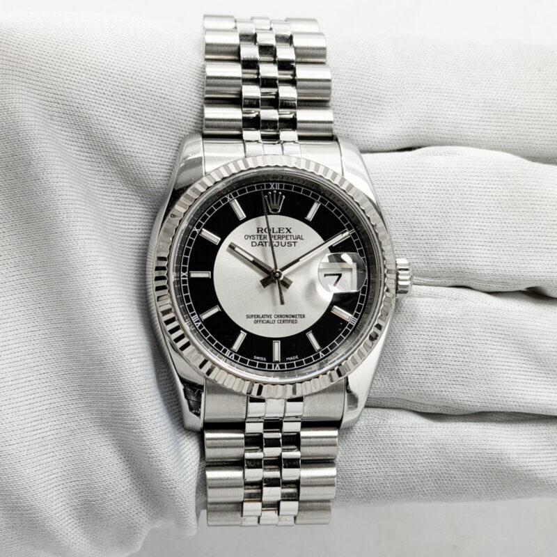 2008 Rolex Datejust 116234 36MM Tuxedo Index Dial Fluted Jubilee Steel M-Serial