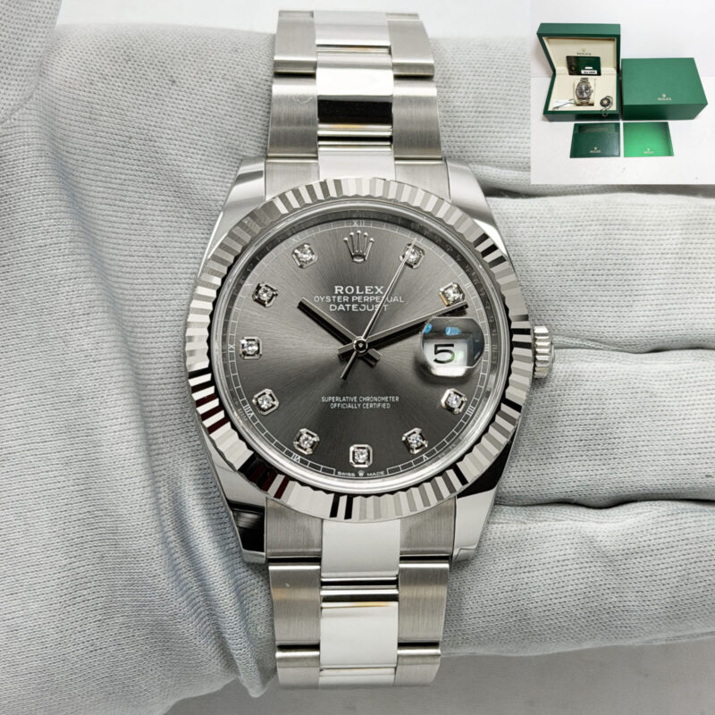 New 2025 Rolex Datejust 126334 41MM Rhodium Diamond Fluted Oyster Steel B/p