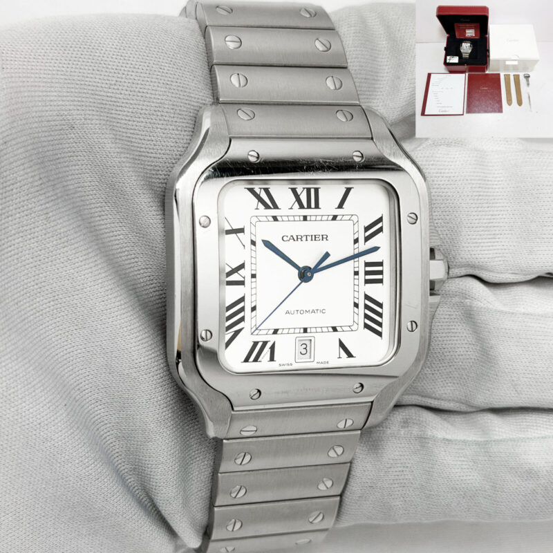 2018 Cartier Santos Large WSSA0009 39.8X47.5MM Silver Dial Steel Box Paper
