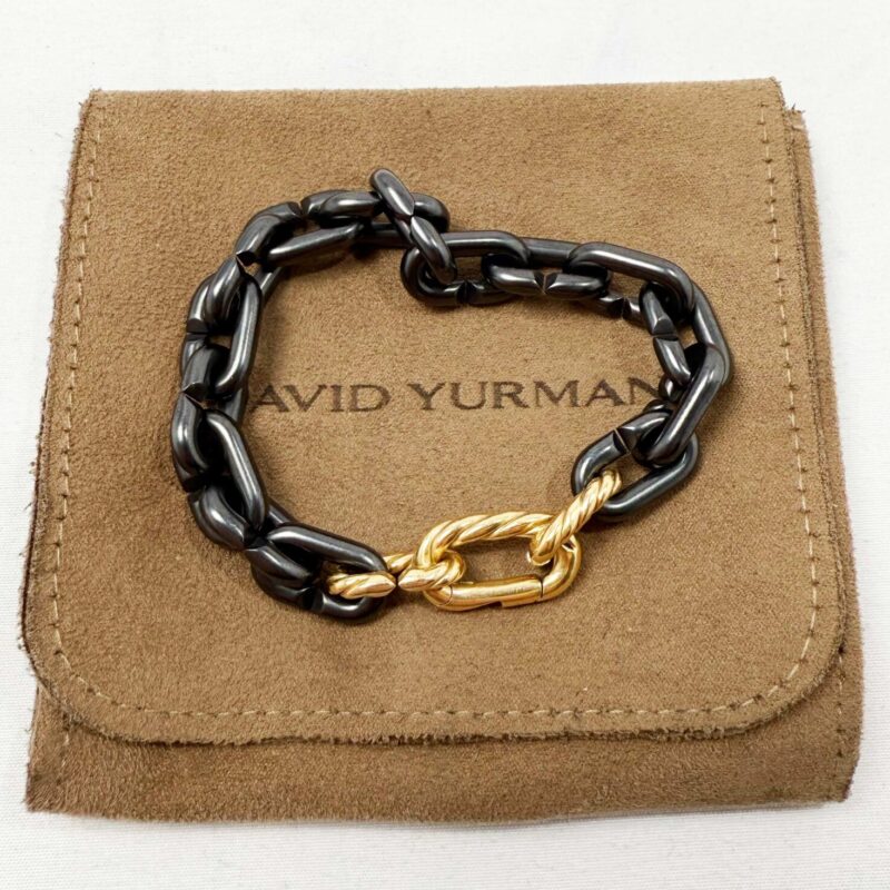 David Yurman Chain Links Bracelet Black Titanium 18K Yellow Gold Size 6.5" 35G